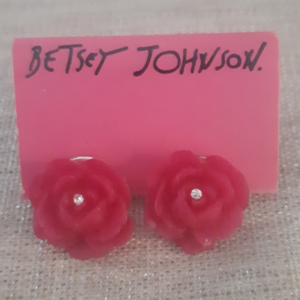 Betsey Johnson Pink Rose Stud Earrings